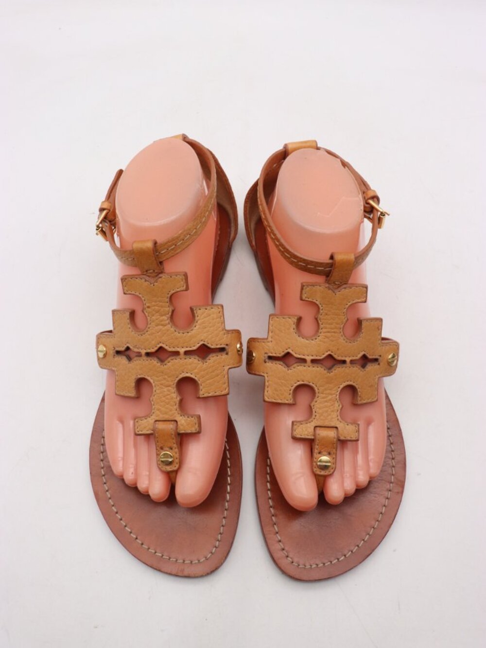 Tory Burch Phoebe Flat Thong Sandals Women's Size 9 M Tan Leather Casual Shoes